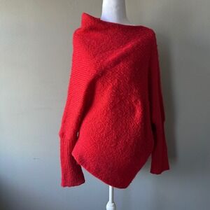 Wooden Ships Paola Buendia Red Mohair Wool Blend Asymmetric Knit Sweater S/M
